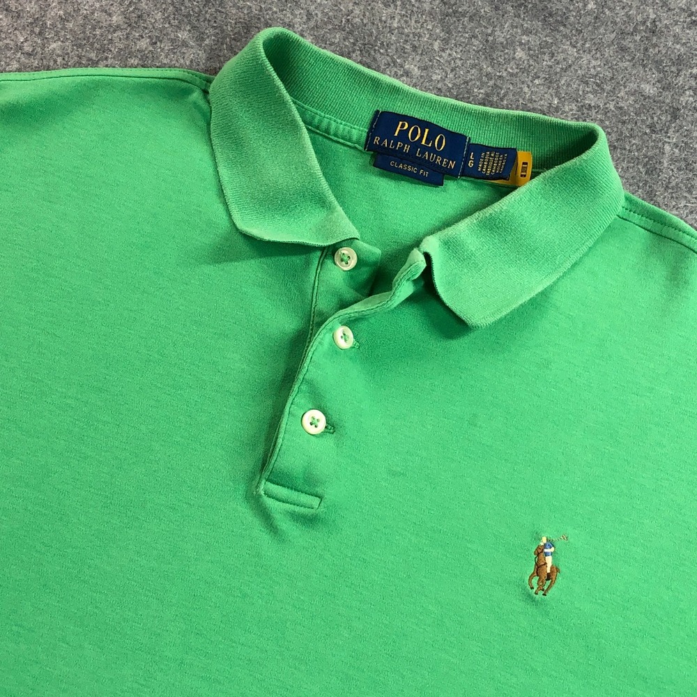 Polo Ralph Lauren Men Polo Shirt Large Green Flesh Pony Classic Fit Short Sleeve
